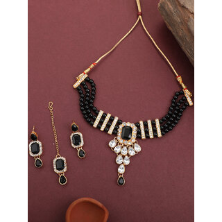                       Black Pearls Kundan CZ Beautiful Designer Jewellery Set                                              