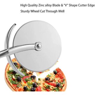                       Neelu Kitchenware Pure Stainless Steel Heavy Duty Multi Functional Pastry Pizza Wheel Cutter Pizza Cutter Wheel                                              