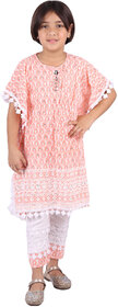 Kid Kupboard Cotton Girls Kurti and Plazzo Set, Pink and White, Half-Sleeves, 8-9 Years KIDS6292