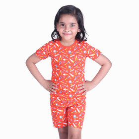 Kid Kupboard Cotton Girls T-Shirt and Short Set, Orange, Half-Sleeves, 6-7 Years KIDS6295