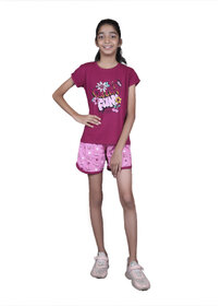 Kid Kupboard Cotton Girls T-Shirt and Short Set, Purple and Pink, Half-Sleeves, 12-13 Years KIDS6297