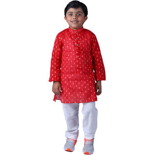                       Kid Kupboard Cotton Boys Kurta and Pyjama Set, Red and White, Full-Sleeves, 6-7 Years KIDS6290                                              