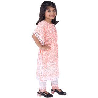 Buy Kid Kupboard Cotton Girls Kurti and Plazzo Set, Pink and White ...