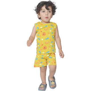                       Kid Kupboard Cotton Baby Boys T-Shirt and Short Set, Yellow, Sleeveless, 3-4 Years KIDS6278                                              