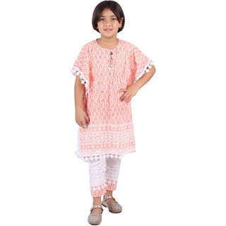 Kid Kupboard Cotton Girls Kurti and Plazzo Set, Pink and White, Half-Sleeves, 8-9 Years KIDS6292