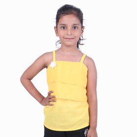 Kid Kupboard Cotton Girls Top, Light Yellow, Sleeveless, 6-7 Years KIDS6325