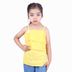 Kid Kupboard Cotton Baby Girls Top, Yellow, Sleeveless, 3-4 Years KIDS6327