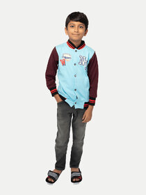 Boys Aqua Blue Printed Sweat Buttoned Jacket