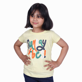 Kid Kupboard Cotton Girls T-Shirt, Yellow, Half-Sleeves, 5-6 Years KIDS6333