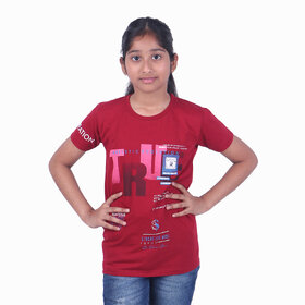 Kid Kupboard Cotton Girls T-Shirt, Maroon, Half-Sleeves, 10-11 Years KIDS6334