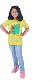 Kid Kupboard Cotton Girls T-Shirt, Yellow, Half-Sleeves, 7-8 Years KIDS6340