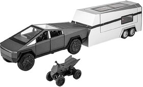 132 Scale Die-Cast CyberrTruck Pick-Up Trailer with 6 Openable Doors Pull Back Action,Lights  Music(Pack of 1)