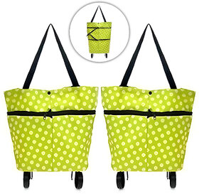 Aseenaa Foldable Shopping Trolley Luggage Bag Vegetable Trolley with Wheel Easy to Carry Trolley Bag Pack of 2 Green