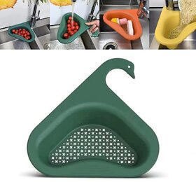 (Pack of 2) Multipurpose Plastic Kitchen Sink Organizer Corner Dish Drying Rack Sink Basket for Washing Vegetables Fruits Sink Dustbin, Swan Shape