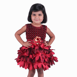                       Kid Kupboard Cotton Baby Girls A-Line Frock, Maroon, 3-4 Years KIDS6341                                              