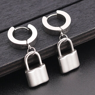 Hip Hop Lock Style Silver Earring Hip Hop Lock Style Silver Earring