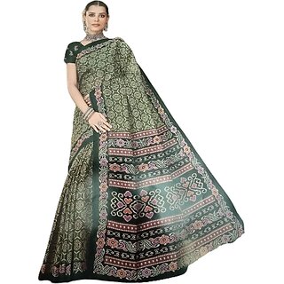 Women's Pure Cotton Ikkat Printed Saree with Separate Blouse Piece (LIGHT GREEN) Women's Pure Cotton Ikkat Printed Saree with Separate Blouse Piece (LIGHT GREEN)