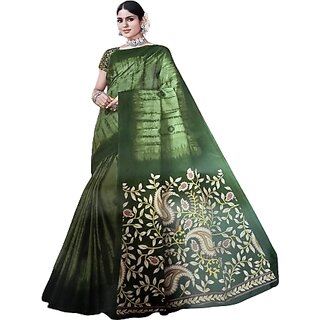 Women's Pure Cotton Printed Saree with Separate Blouse Piece (GREEN) Women's Pure Cotton Printed Saree with Separate Blouse Piece (GREEN)
