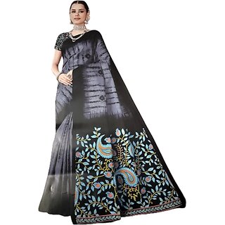 Women's Pure Cotton Printed Saree with Separate Blouse Piece (GREY) Women's Pure Cotton Printed Saree with Separate Blouse Piece (GREY)