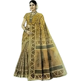Women's Pure Cotton Printed Saree with Separate Blouse Piece (GOLD) Women's Pure Cotton Printed Saree with Separate Blouse Piece (GOLD)