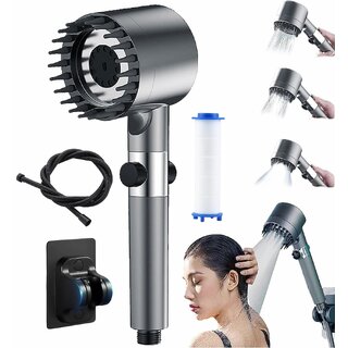                       High Pressure Shower Head, Hard Water Softener Filtered Hand Held Showerhead Set, Massage Showerhead Combo 3 Spray Settings, 1.5M/59inches Anti-explosion Hose and Bracket (Classic Grey)                                              