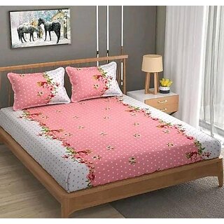                       Homeshop20  100  Cotton 1 Double Bedsheet (90 x100 ) + 2 Pillow Cover (20 x 30) (Pink)                                              