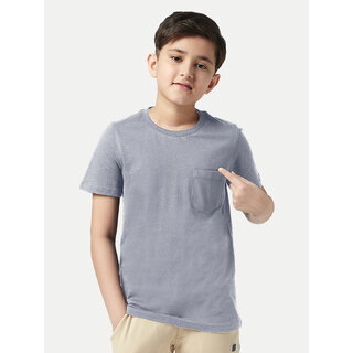                       Boys Grey Melange Round neck with Pocket T-shirt                                              