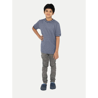                       Boys Charcoal Contrast Round neck Melange T-shirt                                              