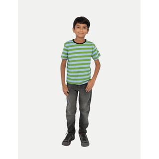                       Boys Green Crew neck Striped T-shirt                                              