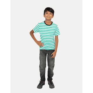                      Boys Green Crew neck Striped T-shirt                                              