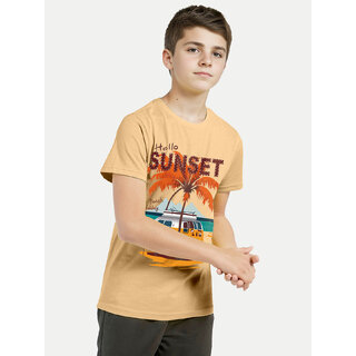                       Teen Boys Dark Beige Printed Crew Neck T-shirt                                              