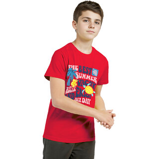                       Teen Boys Red Printed Crew Neck T-shirt                                              