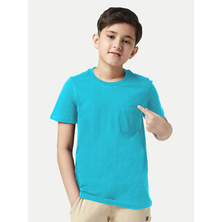                       Boys Aqua Round neck with Pocket T-shirt                                              