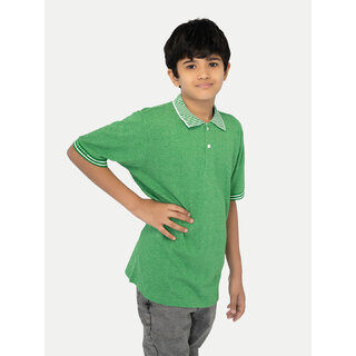                       Boys Green  Jacquard Collar Polo                                              