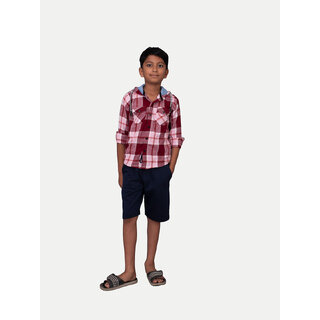                       Boys Beige & Red Check Hooded Yarndye shirt                                              