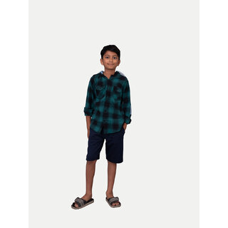                       Boys Green & Black Check Hooded Yarndye shirt                                              