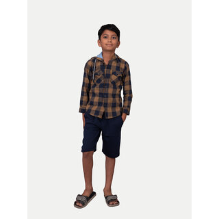                       Boys Yellow & Black Check Hooded Yarndye shirt                                              
