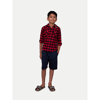 Boys Red & Black Check Hooded Yarndye shirt