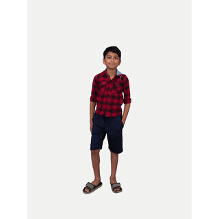                       Boys Red & Black Check Hooded Yarndye shirt                                              