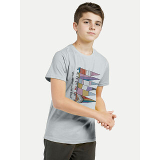                       Teen Boys Silver Melange Printed Crew Neck T-shirt                                              