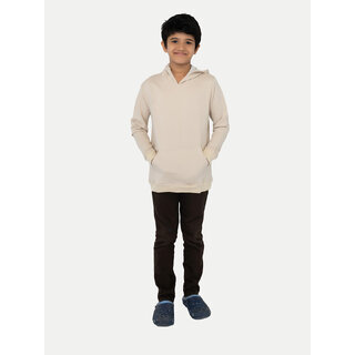                       Boys Solid Beige Zipper Hoodies                                              