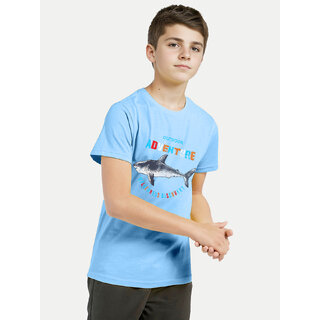                       Kids Boys Sky Blue Printed Crew Neck T-shirt                                              