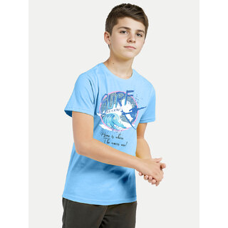                       Teen Boys Sky Blue Printed Crew Neck T-shirt                                              