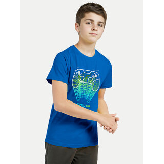                       Teen Boys Royal Blue Melange Printed Crew Neck T-shirt                                              