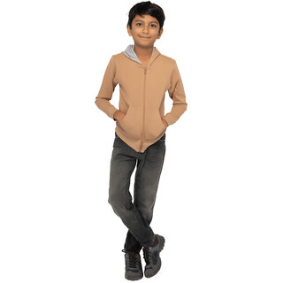                       Boys Solid Camel Zipper Hoodies                                              
