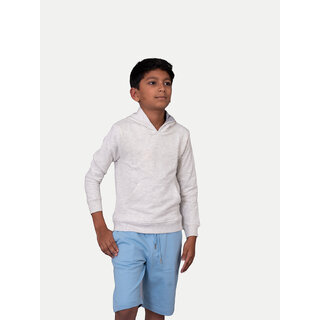                       Boys Solid White Melange Hooded Sweatshirt                                              