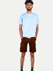 Mens Brown Solid Stylish Cargo Shorts
