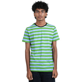                       Boys Green Crew neck Striped T-shirt                                              