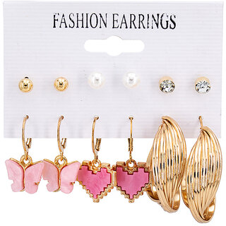 Butterfly and Heart Style Hoop Earring (6 pairs in a pack) Butterfly and Heart Style Hoop Earring (6 pairs in a pack)