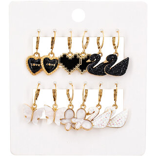                       Black and White Different Shape Earring Set (6Pairs in a Pack)                                              